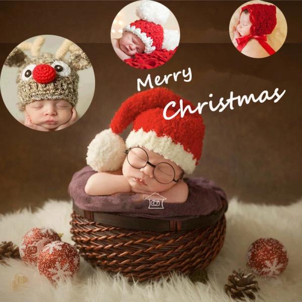 クリスマス帽子 赤ちゃん ベビー クリスマスパーティー ベビー帽子 手編み風 サンタ帽子 コスチュー...