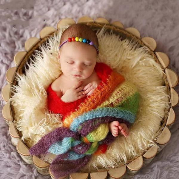 寝相アート ベビー ニューボーンフォント 衣装 虹色 おくるみ ベビーラップ 写真撮影 帽子 ハロウ...