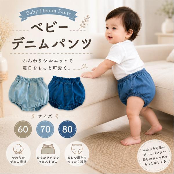 ベビーパンツ おしゃれ デニムパンツ 男の子 女の子 赤ちゃん おむつカバー ベビー パンツ  デニ...