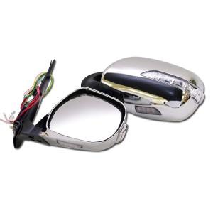 (AZ) 200系 ハイエース 電動式サイドミラー メッキ+LEDウインカー メッキ ミラー 自動格納 自動開閉