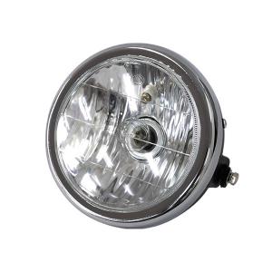 (AZ) バイク用 ガラスヘッドライト メッキ丸型 汎用 ハロゲンバルブ付属