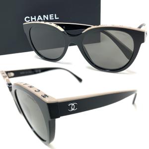 【爆買】【訳あり】シャネル CHANEL バタフライ シェイプ サングラス 5414 C534/3 ブラック 黒 ロゴ ベージュ