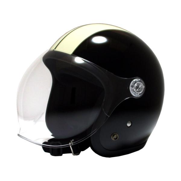 B&amp;B シールド付ジェットヘルメット ブラック / マットアイボリーライン BB006 ヘルメット ...