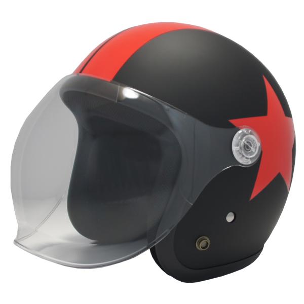 B&amp;B シールド付ジェットヘルメット マットブラック / レッドスター BB007Ｓ ヘルメット ジ...