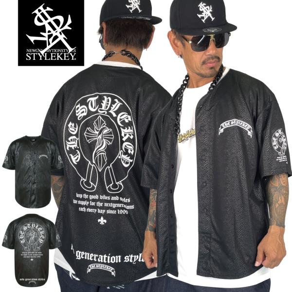 STYLEKEY スタイルキー ヘビ柄ベースボールシャツ GENESIS BLACK SNAKE B...