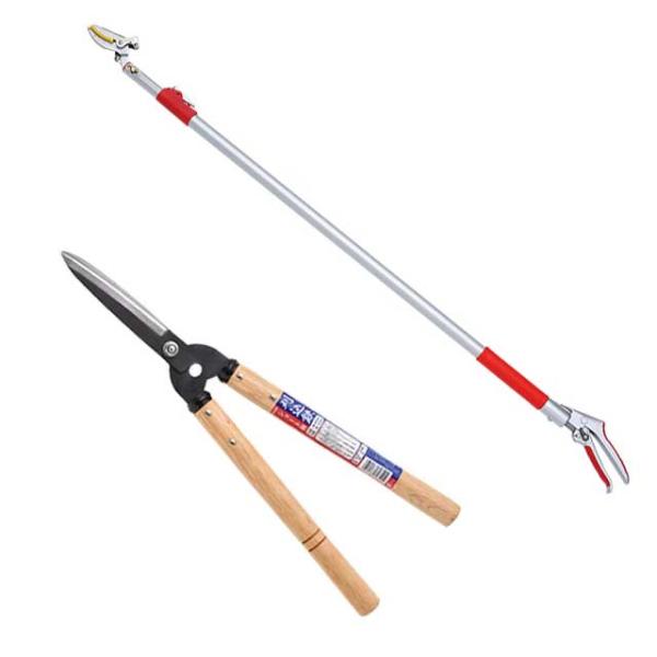 高枝切りバサミ園芸2点セット 3段伸縮式高枝切鋏＆ショート刈込鋏 高高枝切りバサミ 軽量 伸縮 高枝...