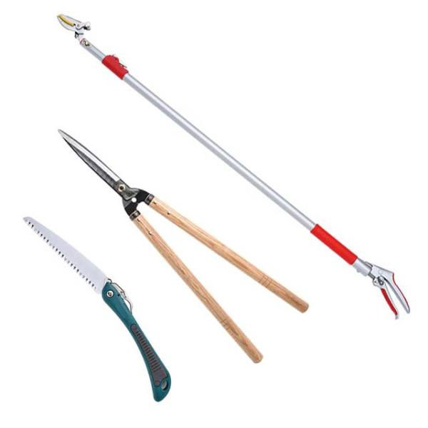 高枝切りバサミ園芸3点セット3段伸縮式高枝切鋏＆長刃刈込鋏＆折込剪定のこぎり  高枝切りバサミ 軽量...