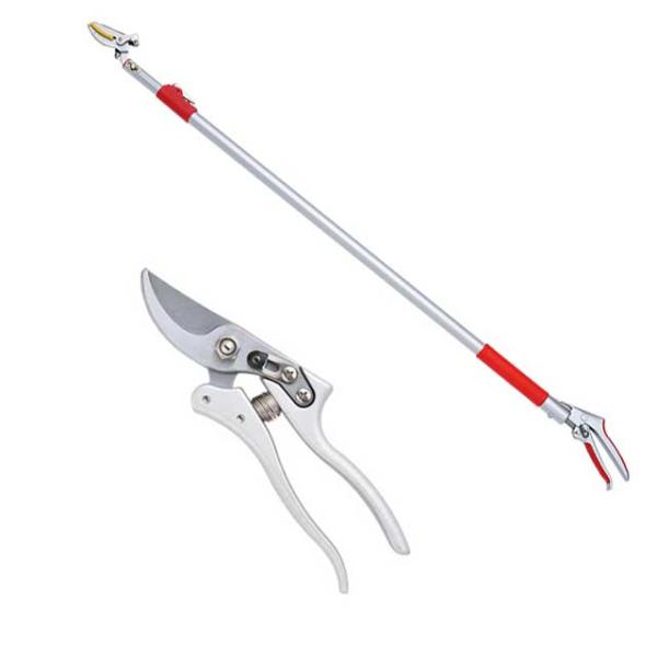 高枝切りバサミ園芸2点セット3段伸縮式高枝切鋏＆剪定鋏大  高枝切りバサミ 軽量 伸縮 高枝切鋏 枝...
