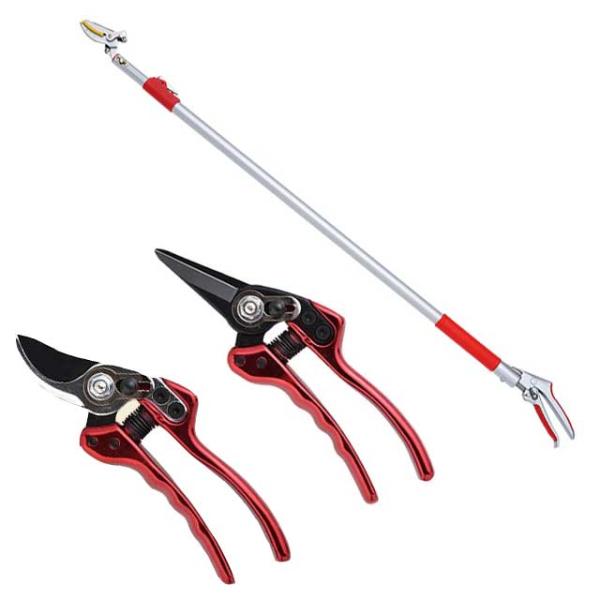 高枝切りバサミ園芸3点セット 3段伸縮式高枝切鋏＆芽切り鋏小&amp;剪定鋏小  高枝切りバサミ 軽量 伸縮...
