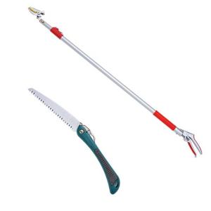 高枝切りバサミ園芸2点セット 3段伸縮式高枝切鋏＆折込剪定のこぎり