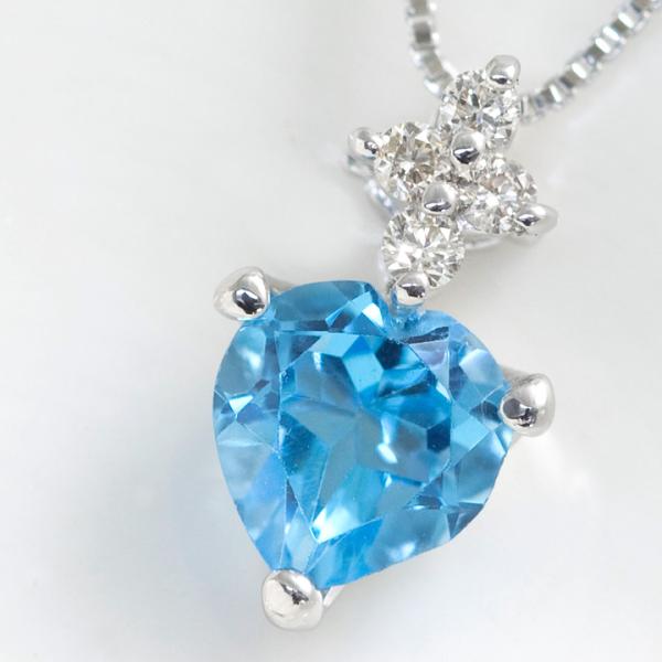 ハートシェイプ ブルートパーズ ネックレス ダイヤモンド ペンダント K10 ホワイトゴールド 10...