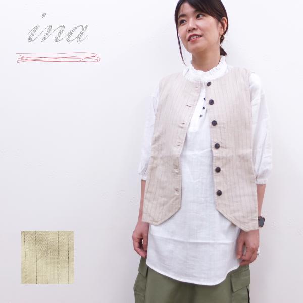 [B] 【SALE・セール】 イナ ina ジレ ベスト 綿 麻 リネン Made in Japan...