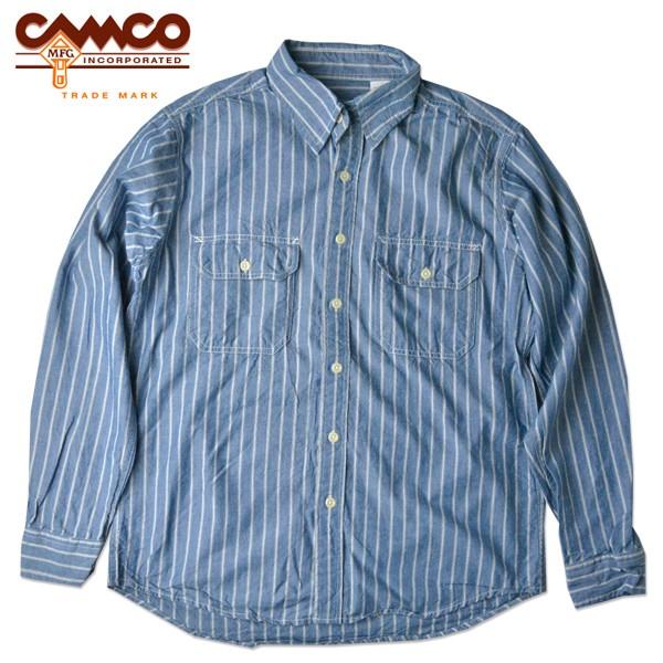 カムコ CAMCO シャンブレー ストライプ ワークシャツ シャンブレーシャツ ブルー ストライプ ...