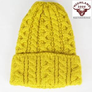 HIGHLAND2000 ハイランド2000 アラン ボブキャップ ニットキャップ イエロー ブリティッシュウール ARAN BOB CAP YELLOW｜b-e-shop