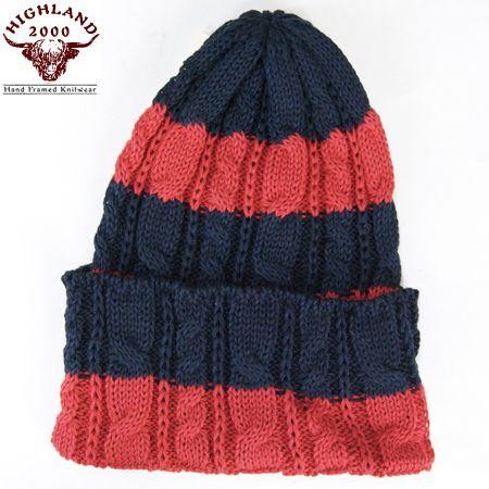 HIGHLAND2000 ハイランド2000 ボーダー コットン ケーブルニット ワッチキャップ  ...