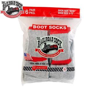 レイルロードソック (RAILROAD SOCK)  アメリカ製 6P BOOT SOCKSブーツソックス CREW GREY WITH RED STRIPE クルーソックス 靴下 MEN'S  グレー/レッド｜b-e-shop