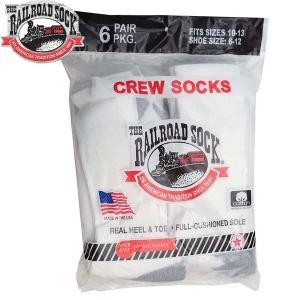 レイルロードソック (RAILROAD SOCK)  アメリカ製 ク 6P CREW HEEL&TOE GRYクルーソックス 靴下 MEN'S 6 PAIR CREW-GREY HEEL&TOE ホワイト/グレー｜b-e-shop