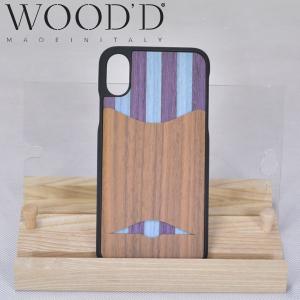 Wood'd ウッド iPhone XS・X covers ウッド 天然木 アイフォーンカバー iPhoneケース iPhone XS・X対応 STRIPES PURPLE カードケース付き｜b-e-shop