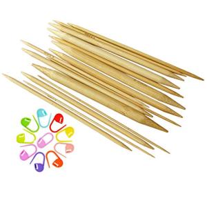75pcs 手あみ針 くつした針 短5本針 棒針 竹製 長さ15cm 2.0mmから10.mmまで 15サイズ 編み棒セット