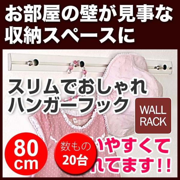 壁掛けフック おしゃれ 石膏ボード 数もの対応 20台 スリムレールフック 80cm