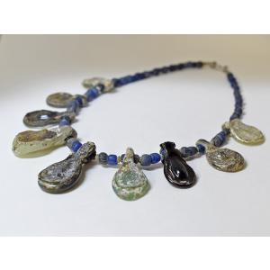 ●わくわく とんぼ玉★古代ローマングラスのペンダントヘッド9個付ネックレス 蜻蛉玉 トンボ玉【2211】【送料無料】【AB22008】