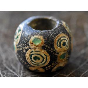 ●わくわく とんぼ玉★中国戦国とんぼ玉　重ね緑多眼貼付扁平丸型大玉A1 トンボ玉 蜻蛉玉【2412】【送料無料】【CB20004A-1】