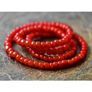 ○わくわく とんぼ玉☆ANTIQUEホワイトハーツほぼ血赤中粒ビーズ一連4