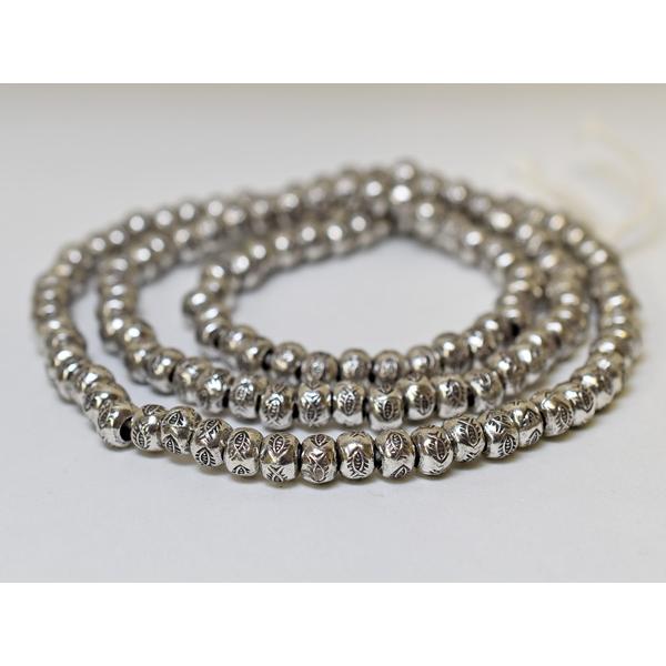 ●わくわく とんぼ玉★カレンシルバー魚紋様刻印入ビーズ一連JS(Φ7.0mm) Silver925 ...