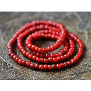 ●わくわく とんぼ玉ANTIQUEホワイトハート美赤&血赤Mix中粒ビーズ一連A12Φ5.0mm