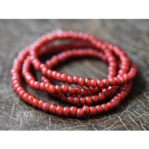 ●わくわく とんぼ玉ANTIQUE金赤ホワイトハーツ中小粒扁平円形ミックスビーズ一連B5(Φ4.5mm）