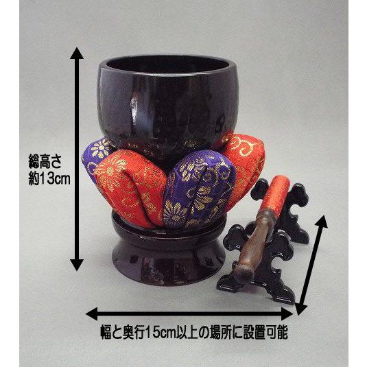 おりん 仏具 大徳寺リンセット　大徳寺リン2.5寸　花布団2.5寸　黒檀金欄巻き棒4寸　輪台2.5寸...