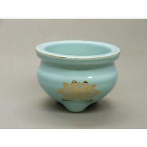 香呂 青磁色 上金蓮 香炉 机上香炉 3寸 陶器製 前香炉 3.0号 胴径約9