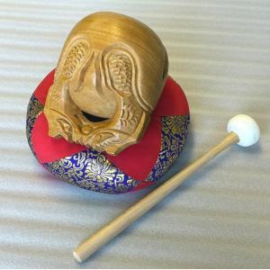 朱塗 木魚バイ 6号 木魚倍、木魚撥、木撥 バチ 仏具 赤 朱塗杢柄 皮巻