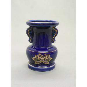 仏具 陶器製 花立「セト花立 3寸」青磁上金蓮 花瓶 仏具用品 : お仏壇