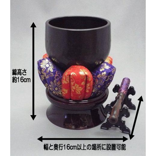 おりん 仏具 大徳寺リンセット3寸　花布団3.5号　輪台3.5寸　黒檀金欄巻きリン棒５寸　りん棒置き...