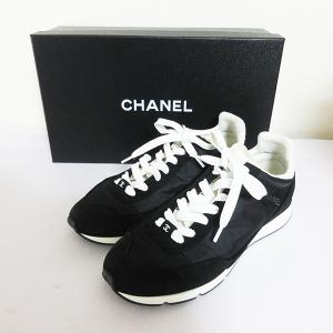 *CHANEL シャネル スニーカー 靴 ココマーク ロゴ スエード レースアップ 37 ブラック G45587*送料込