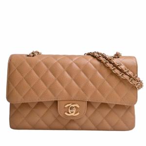 CHANEL シャネル キャビアスキン マトラッセ ココマーク Wフラップ Wチェーン ショルダーバッグ ベージュ レディース by｜b-rakuichi