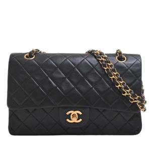 CHANEL シャネル ラムスキン マトラッセ ココマーク Wフラップ Wチェーン ショルダーバッグ ブラック レディース by｜b-rakuichi