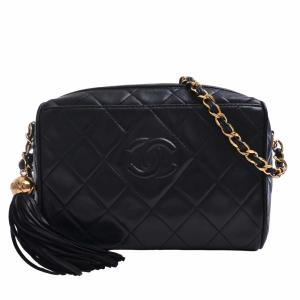 CHANEL シャネル ラムスキン マトラッセ ココマーク タッセル チェーン ショルダーバッグ ブラック レディース by｜b-rakuichi