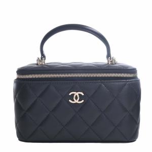 CHANEL シャネル ラムスキン マトラッセ ココマーク トップハンドル 2WAY バニティバッグ ハンドバッグ ブラック レディース by｜b-rakuichi