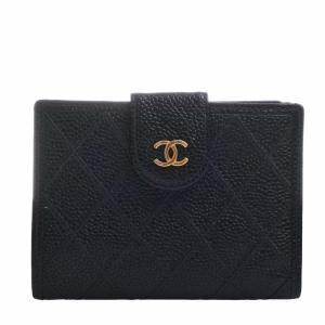 CHANEL シャネル キャビアスキン ビコローレ ココマーク がま口 二つ折り コンパクト財布 ブラック レディース by｜b-rakuichi