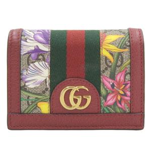 Gucci グッチ オフィディア GGフローラ レザー 二つ折り コンパクト財布 523155 ベージュ/レッド gy｜b-rakuichi