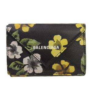 Balenciaga バレンシアガ レザー ペーパー ミニウォレット 花柄 三つ折り財布 391446 ブラック レディース gy｜b-rakuichi