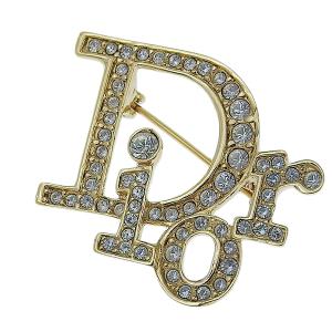 Christian Dior クリスチャンディオール ラインストーン ロゴ ブローチ ゴールド レディース gy｜b-rakuichi