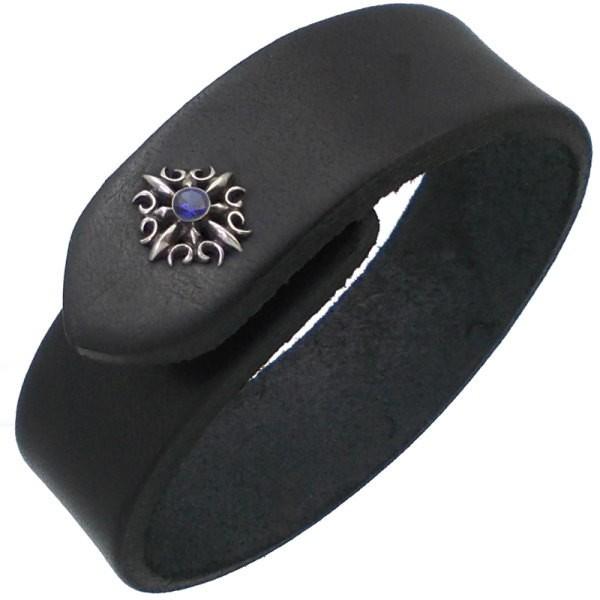 (9月)サファイア ゴシック クロス ブラックレザーブレスレット 誕生石