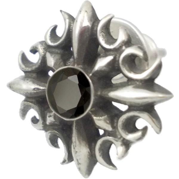 ブラックジルコニア ゴシック クロス  シルバー ピアス