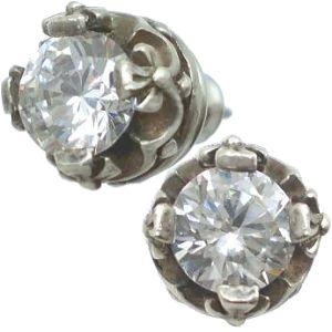 クリアキュービック クロス クラウン シルバー ピアス(ペア)