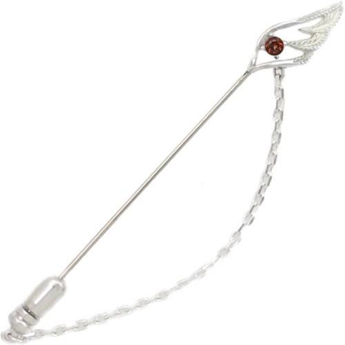 (1月)ガーネット スモール オープン フェザー チェーン  シルバー ラペルピン 誕生石
