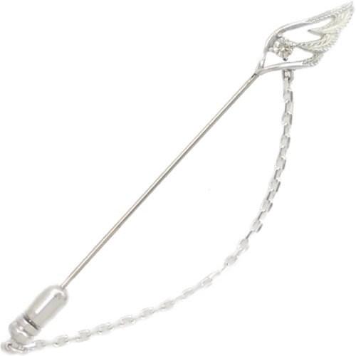 (4月)ジルコニア スモール オープン フェザー チェーン  シルバー ラペルピン 誕生石