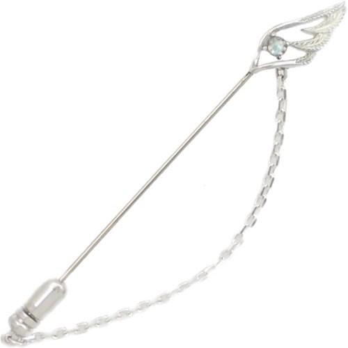 (6月)ムーンストーン スモール オープン フェザー チェーン  シルバー ラペルピン 誕生石